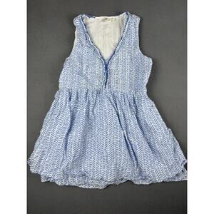 Vineyard Vines Women's Size L Blue Chevron Fringe Pintuck Sleeveless Dress